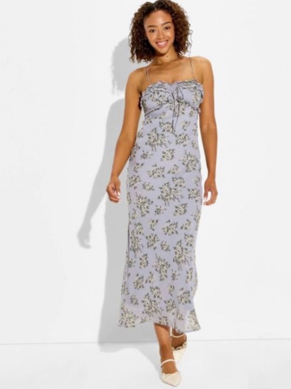 Wild Fable Women's Sleeveless Maxi Empire Waist Dress Gray Floral NWT